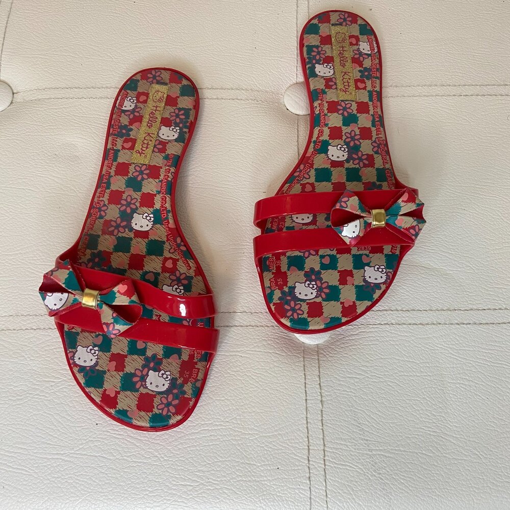Red and Green Checkered Hello Kitty Sandals Sz 6